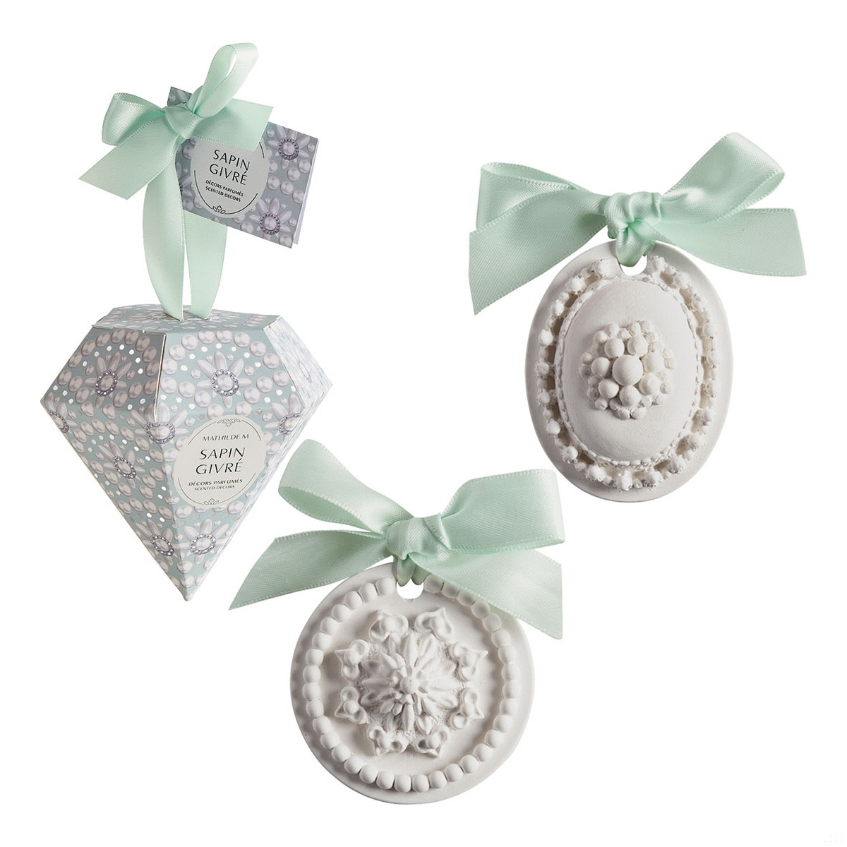 Caixa Diamante com 2 gessos aroma Sapin Givré Pinheiro (Verde) MATILDE M Caixa Diamante Sapin Givré - Mathilde M.