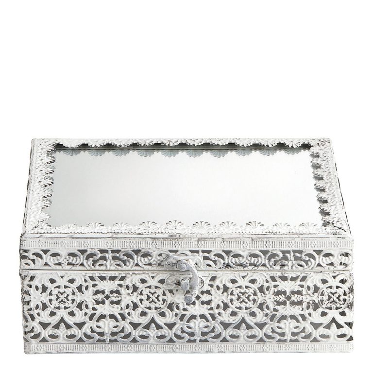 Caixa de joias quadrada preciosa em metal branco lavado – MATILDE M Caixa Joias Quadrada Metal Branco - Mathilde M.
