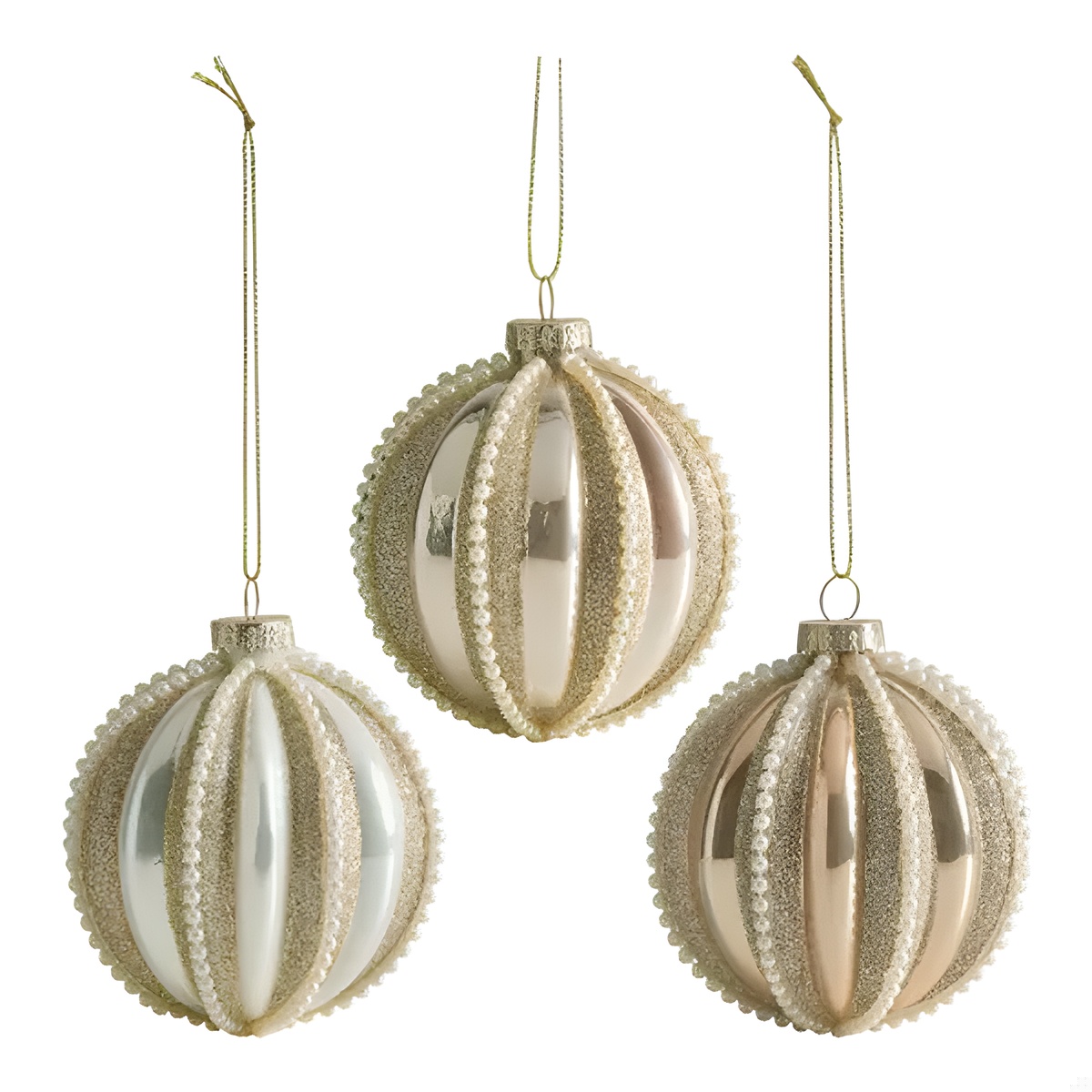 Conjunto de 3 bolas de natal contas de vidro com nervuras – MATHILDE M Set 3 Bolas Natal Vidro c/ Nervuras - Mathilde M.